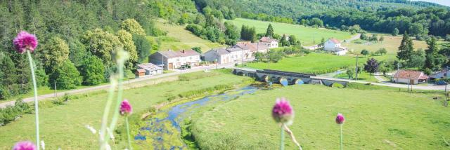 Vue du village de Circourt-sur-Mouzon depuis la pelouse calcaire