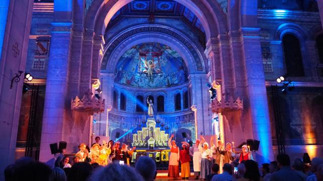 Vue du spectacle son & lumière Jeanne d'Arc à la Basilique Sainte-Jeanne d'Arc