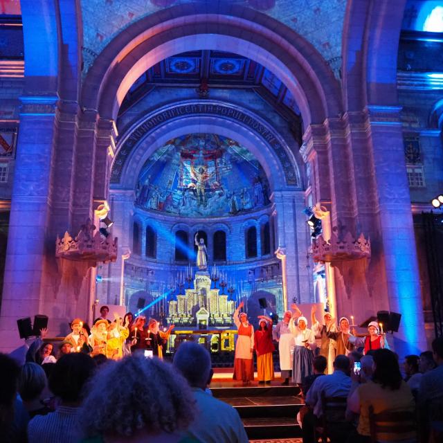 Vue du spectacle son & lumière Jeanne d'Arc à la Basilique Sainte-Jeanne d'Arc